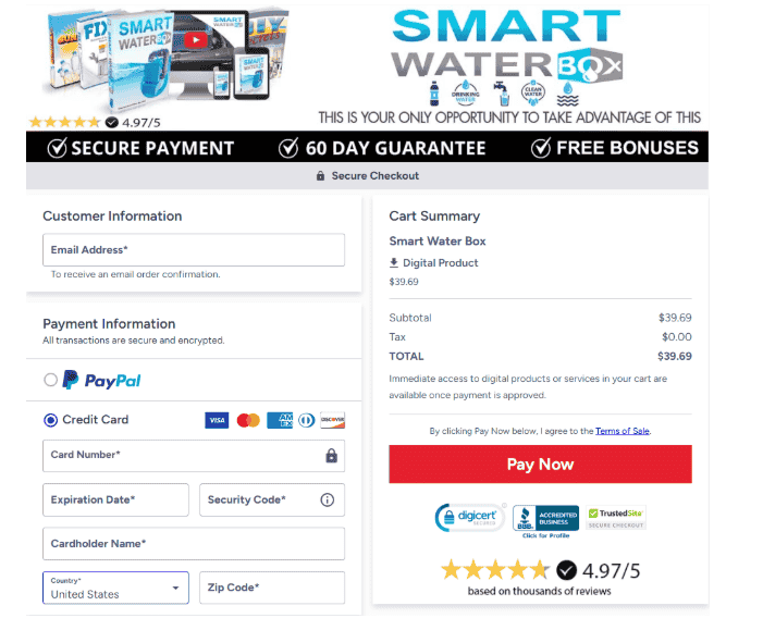 Smart Water Box   order page